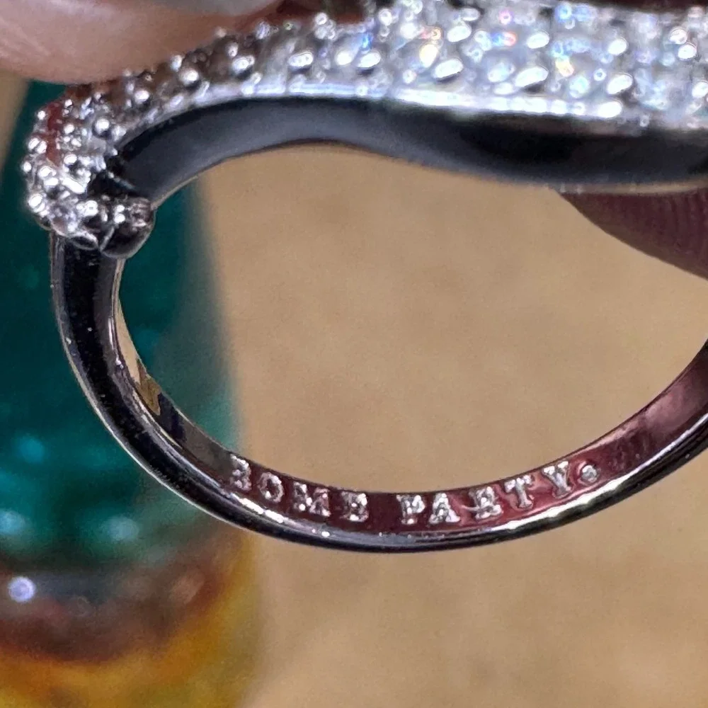 Bomb Party Purple Oval Cocktail‎ Ring Silver Tone Pave Accent Statement Size 7